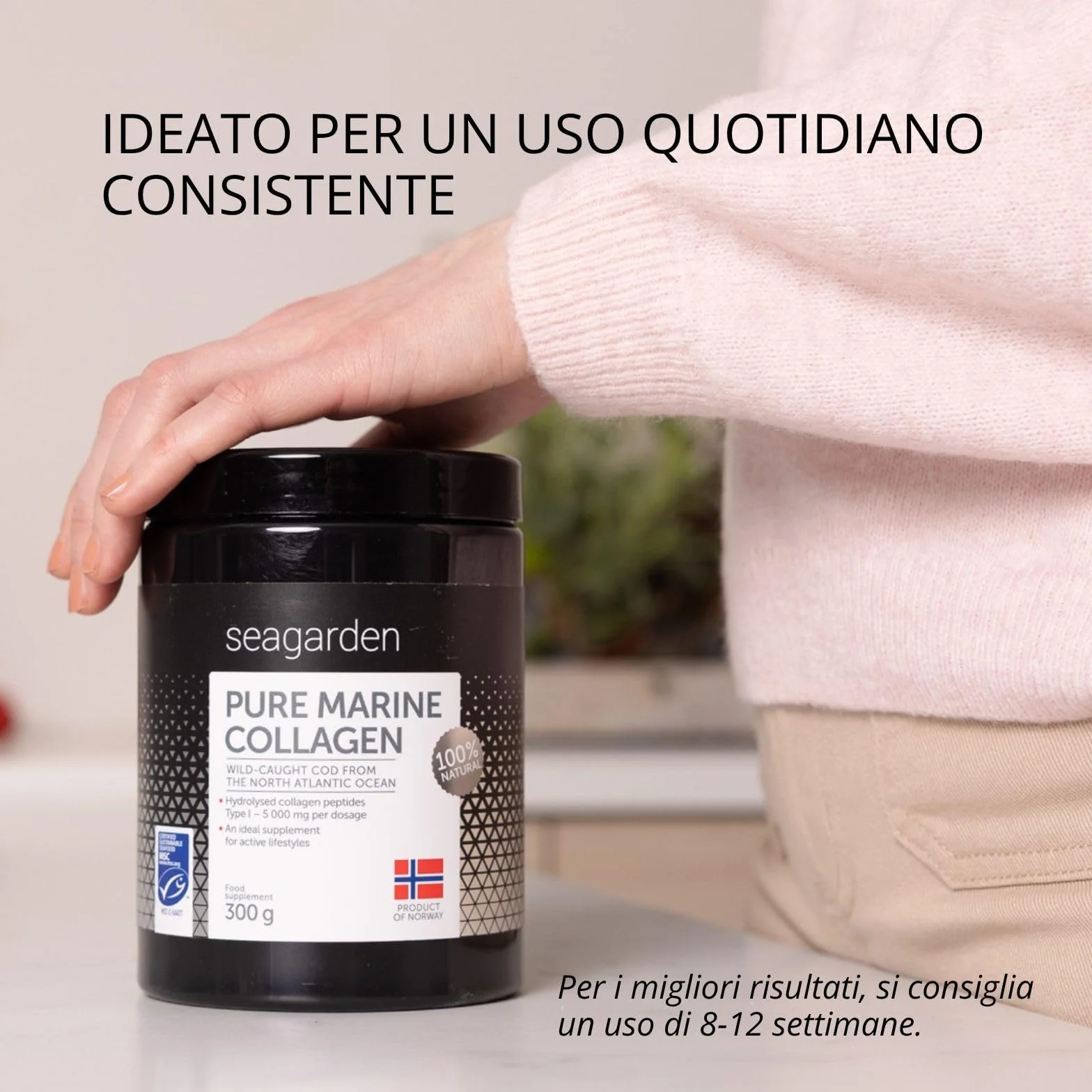 Seagarden Collagene Marino in Polvere 5000mg Integratore Capelli Pelle Ossa Articolazioni Non Aromatizzato 300g 60 porzioni