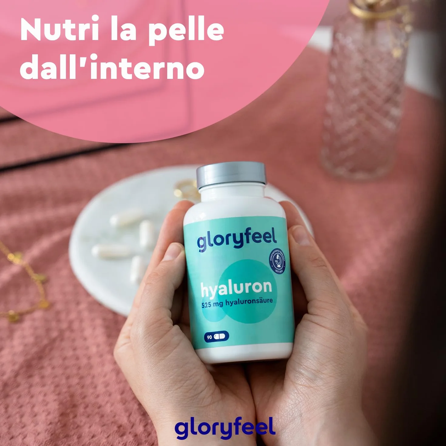 Acido Ialuronico Integratore 525mg Alto Dosaggio 500-700 kDa 90 Capsule Vegan