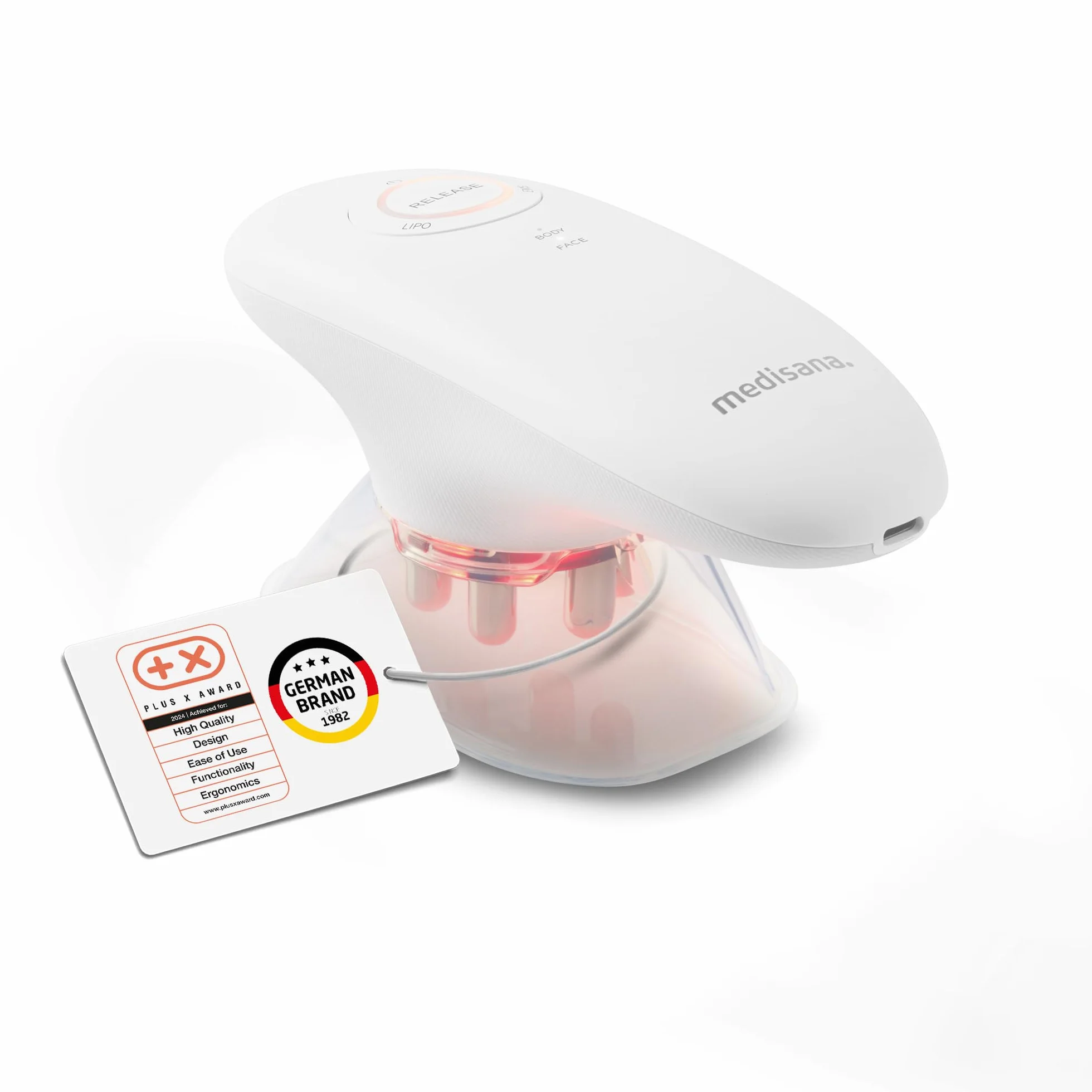 medisana VC 150 massaggiatore a coppettazione per una pelle bella e soda, dispositivo a coppettazione con massaggio a vuoto, EMS e luce rossa, massaggiatore anticellulite con drenaggio linfatico