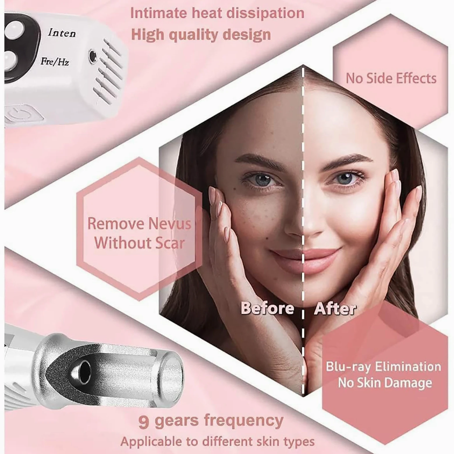 Penna Laser Picoseconda Dispositivo Bellezza Cura della Pelle con Luce Blu/Rossa, 9 Marce e 4 Livelli per Etichette Cutanee, Tatuaggi, Lentiggini, Pigmentazione, Cicatrici con Occhiali,Blu