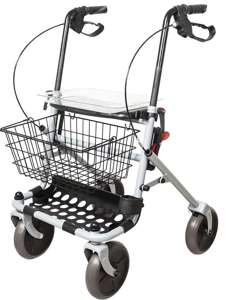 Rollator Regolabile in Altezza con Cestino e Vassoio in Acciaio