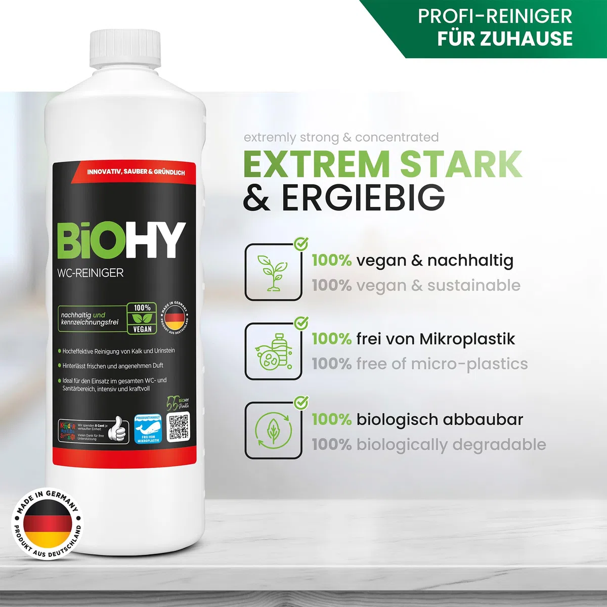 BiOHY Detergente per WC (Lattina da 10 Litri) | EXTRA FORTE | Concentrato biologico professionale | Gel detergente viscoso | Ideale contro il calcare delle urine (WC-Reiniger)
