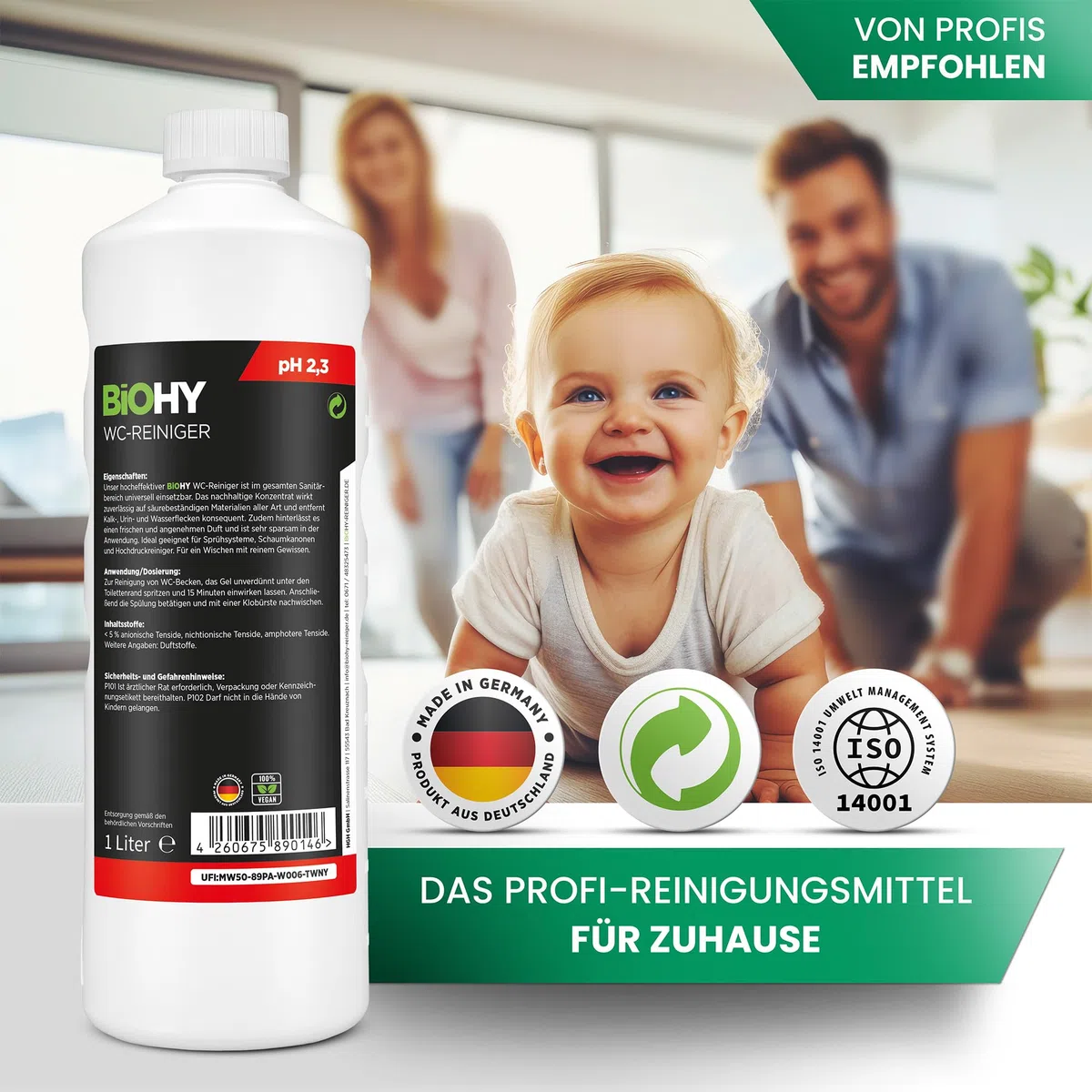BiOHY Detergente per WC (Lattina da 10 Litri) | EXTRA FORTE | Concentrato biologico professionale | Gel detergente viscoso | Ideale contro il calcare delle urine (WC-Reiniger)