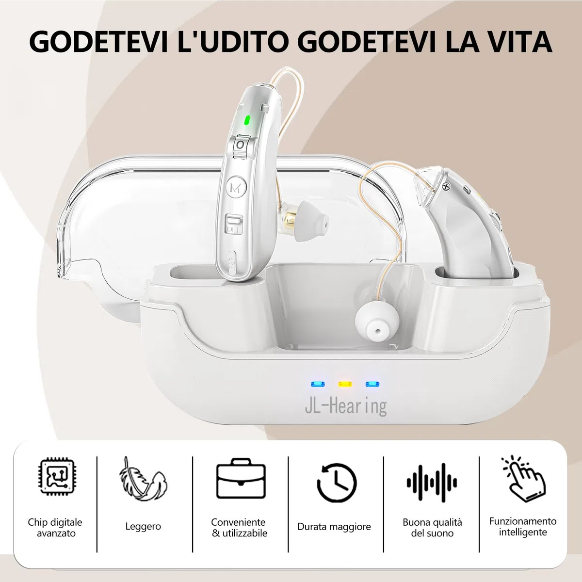 Ricaricabile L'amplificatore audio, con cancellazione del rumore, comodo controllo del volume, argento, discreto da indossare, compatto e leggero