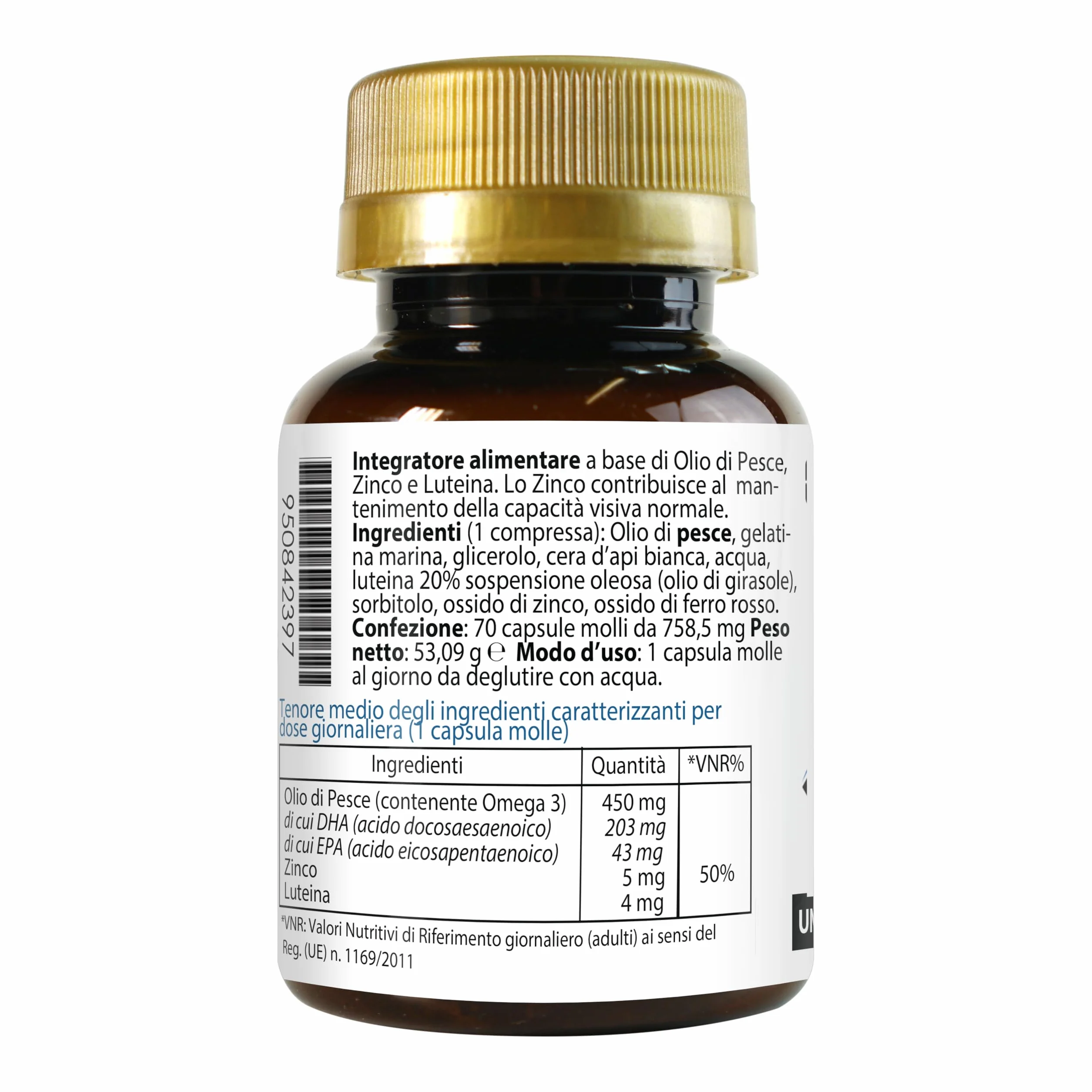 Integratore Visione Occhi Vista 70 Softgels Luteina Zinco Olio di Pesce Omega 3 DHA EPA LA BOTTEGA DEGLI INTEGRATORI