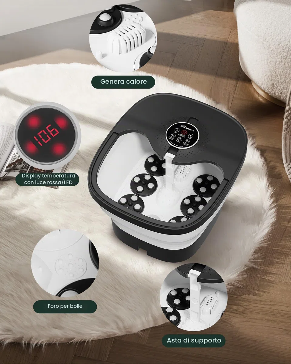 Snailax Pediluvio Massaggiatore con calore, telecomando, rulli massaggianti Shiatsu, bolle, controllo della temperatura, pieghevole, vasca per pedicure