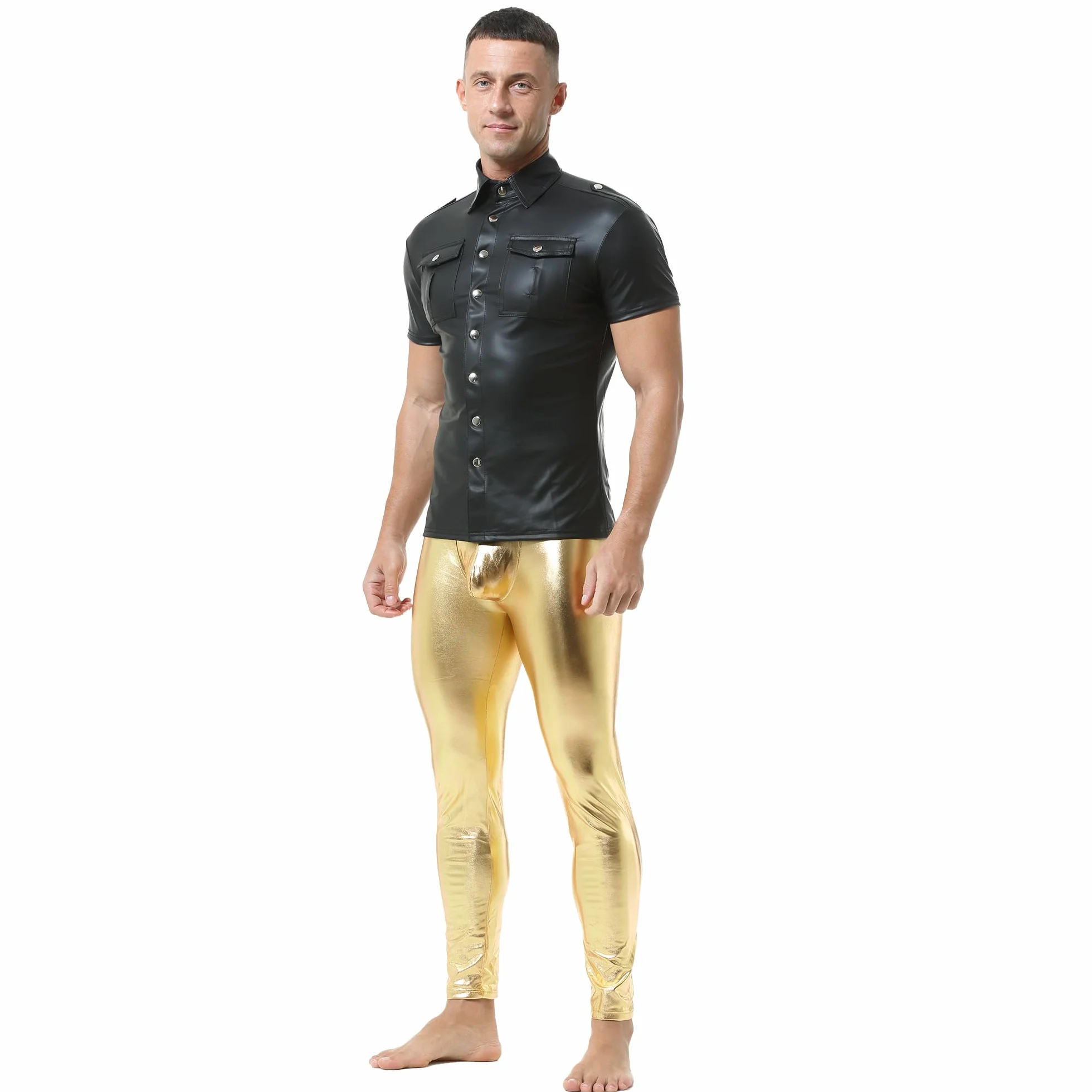 QiaTi Pantaloni aderenti da uomo in similpelle leggings lunghi poliuretano skinny Slim Pants