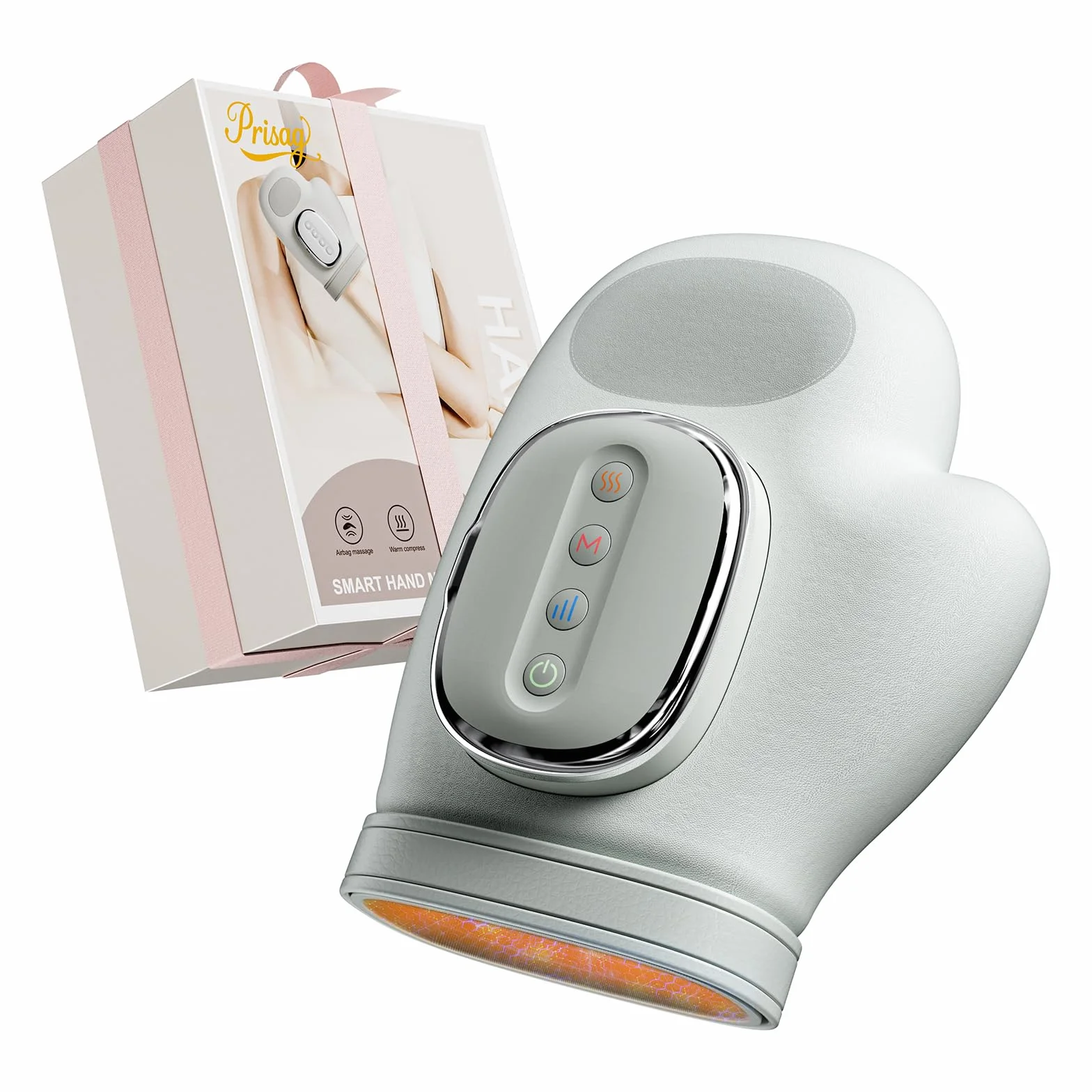 Massaggiatore Elettrico per Mani Prisag, 3 Modalità e 5 Livelli di Intensità, Funzioni di Riscaldamento e Compressione ad Aria, Adatto per Alleviare l'affaticamento Delle Mani, Regalo Donne