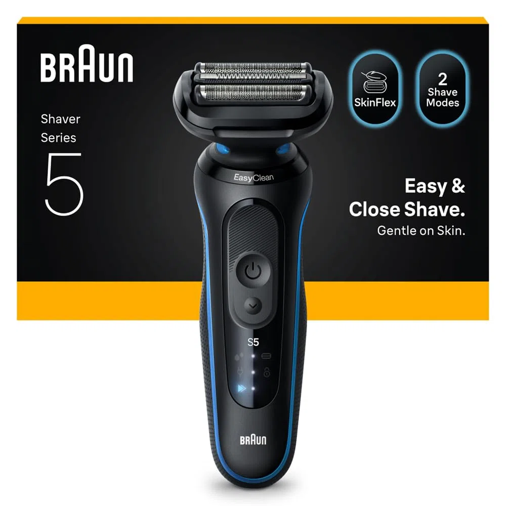 Braun Series 5 52-B1000s - Rasoio elettrico da uomo, con durata della batteria di 50 minuti, rasoio senza fili da uomo, impermeabile, prodotto in Germania, colore: blu