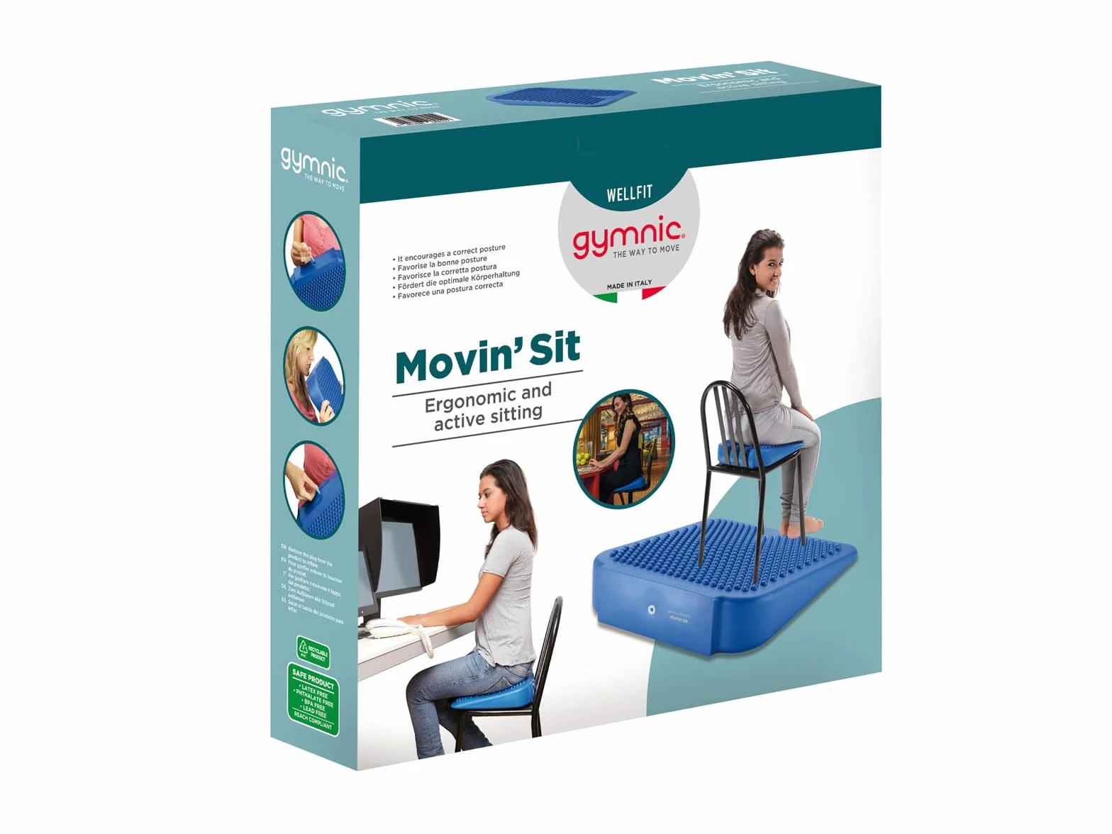 Gymnic Movin’ Sit Cuscino gonfiabile posturale blu a cuneo per seduta attiva