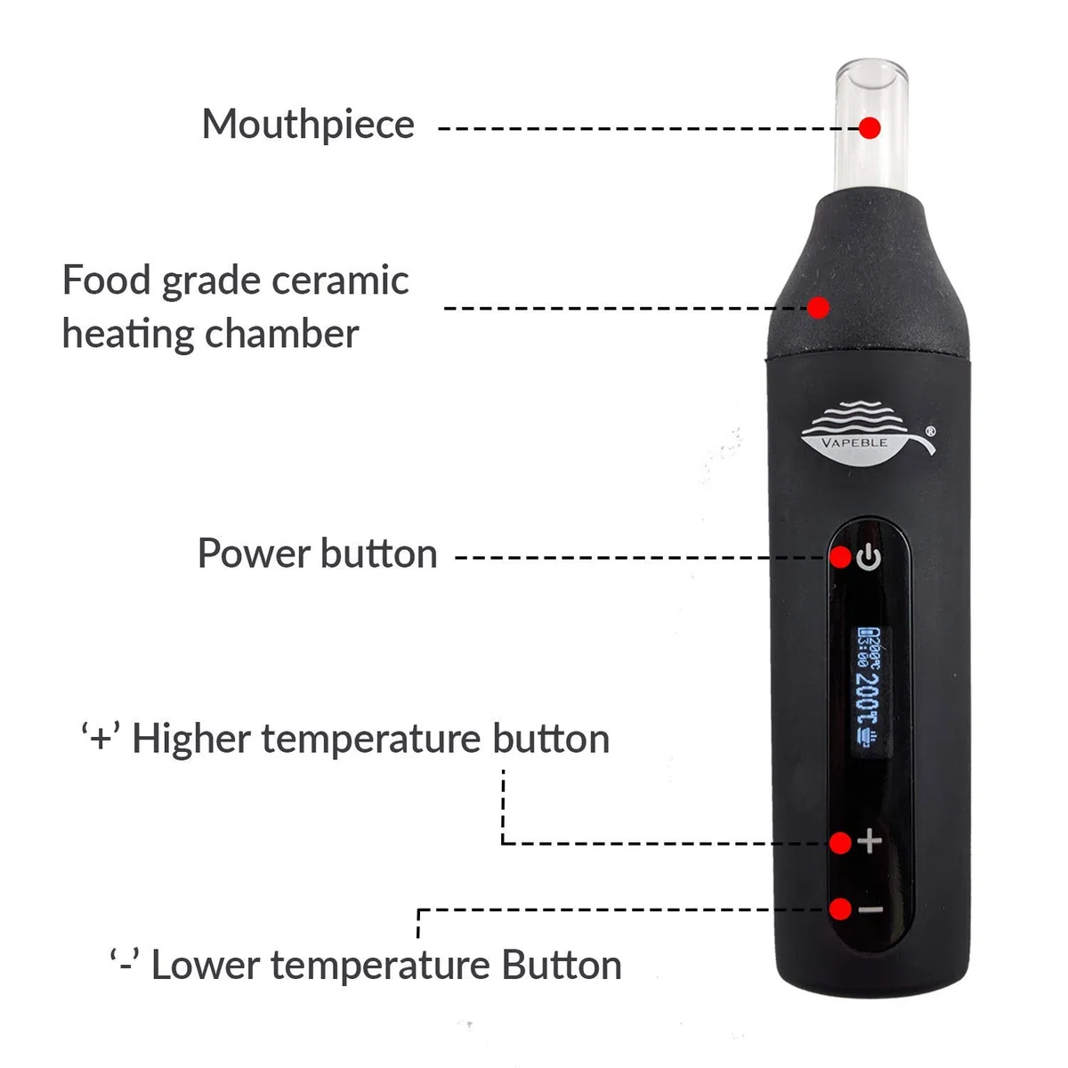 Vaporizzatore Pen Vapeble Nebel Vaporizer con bocchino in vetro display OLED e controllo continuo della temperatura Evaporator rende super Vape per erbe infestanti ed erbe aromatiche