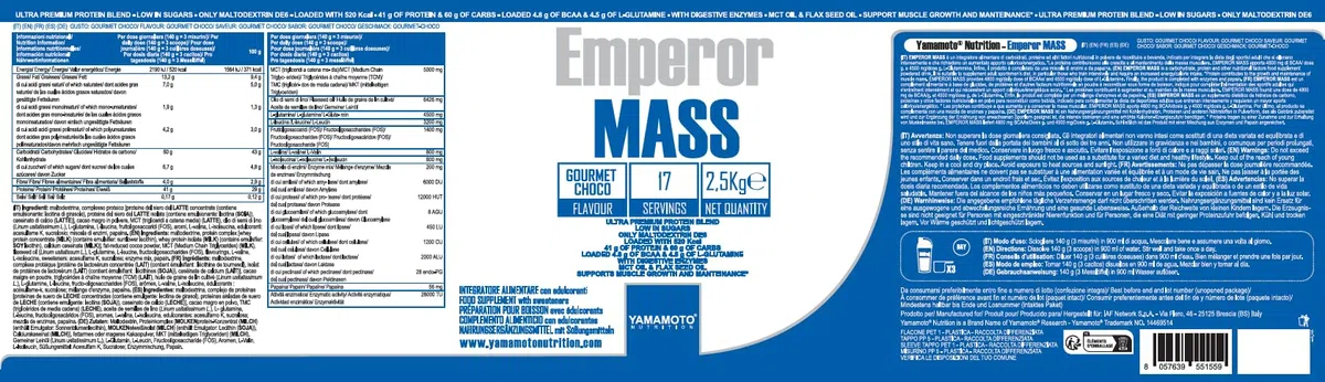 YAMAMOTO NUTRITION Emperor Mass 2500 g New Formula, Integratore alimentare ad alto contenuto proteico, la soluzione perfetta per supportare la crescita muscolare