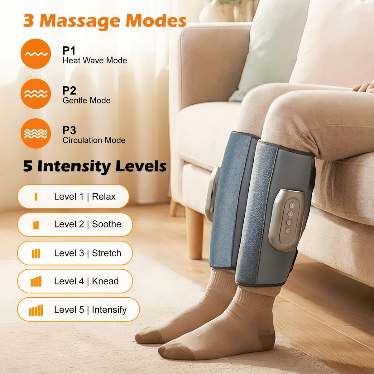 Massaggiatore per polpacci senza fili con 3 livelli di calore, 2 pezzi massaggiatore per gambe a compressione d'aria, 3 modalità, 5 intensità, massaggiatore per polpacci portatile per rilassamento